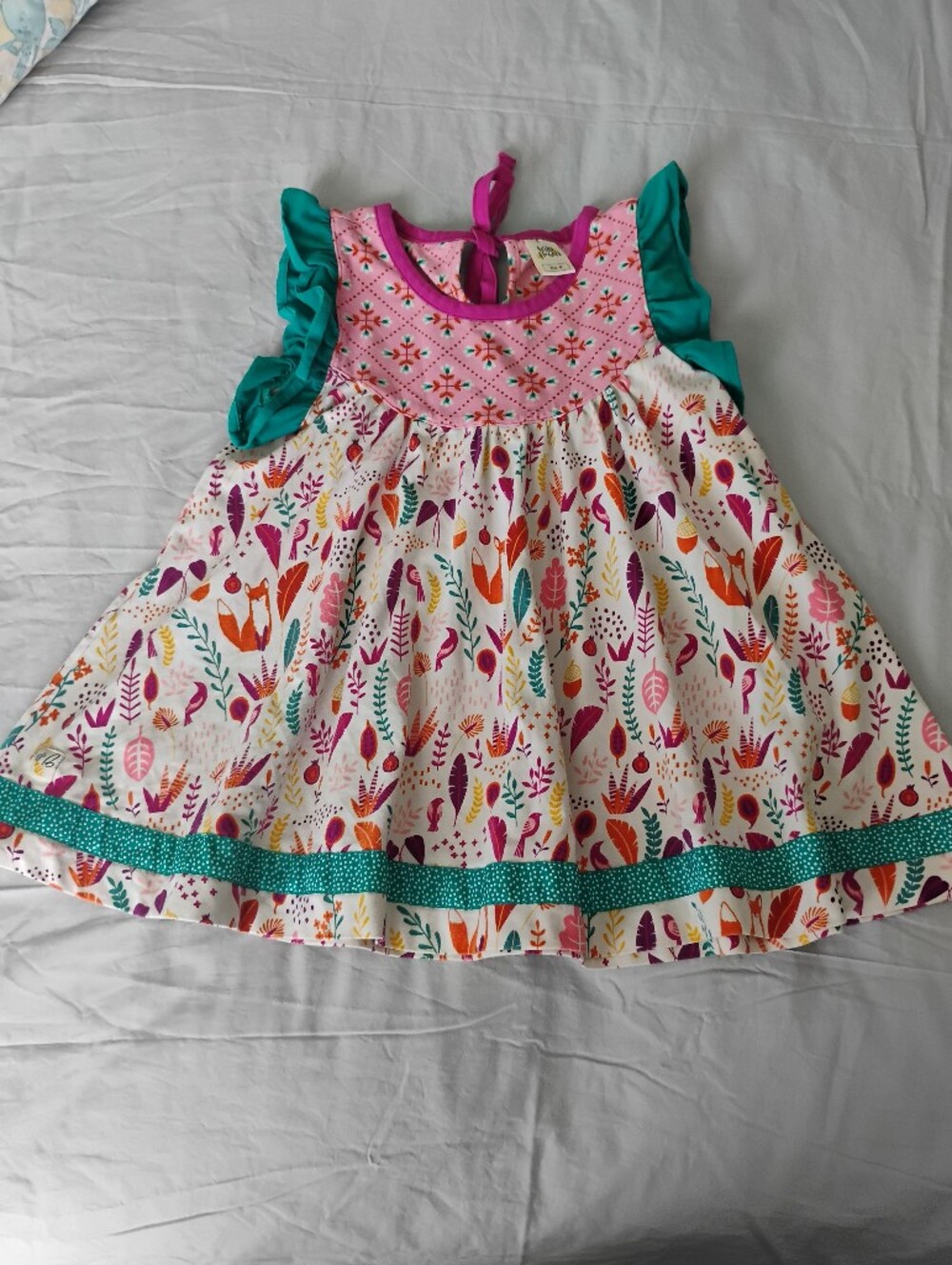 Wildflowers Teal & Pink Floral Ruffle Sleeve Dress Tunic Sz 8